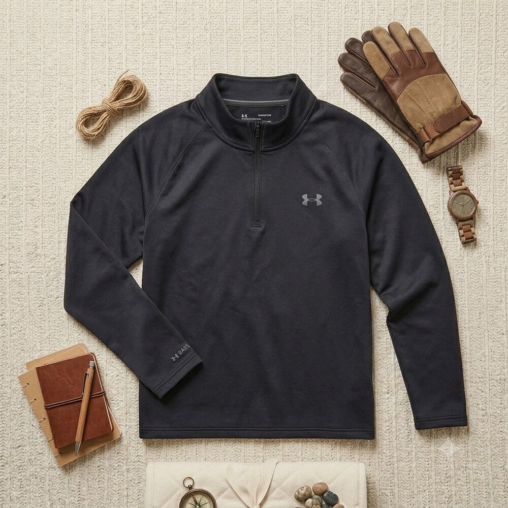 Under Armour Men XL Black ColdGear Base 4.0 Fitted 1/4 Zip Thermal‎ Pullover